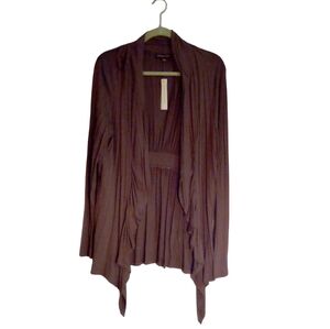 Adrienne Vittadini VTG Boho Shirred Drape Style Open Front Cardigan Large Brown